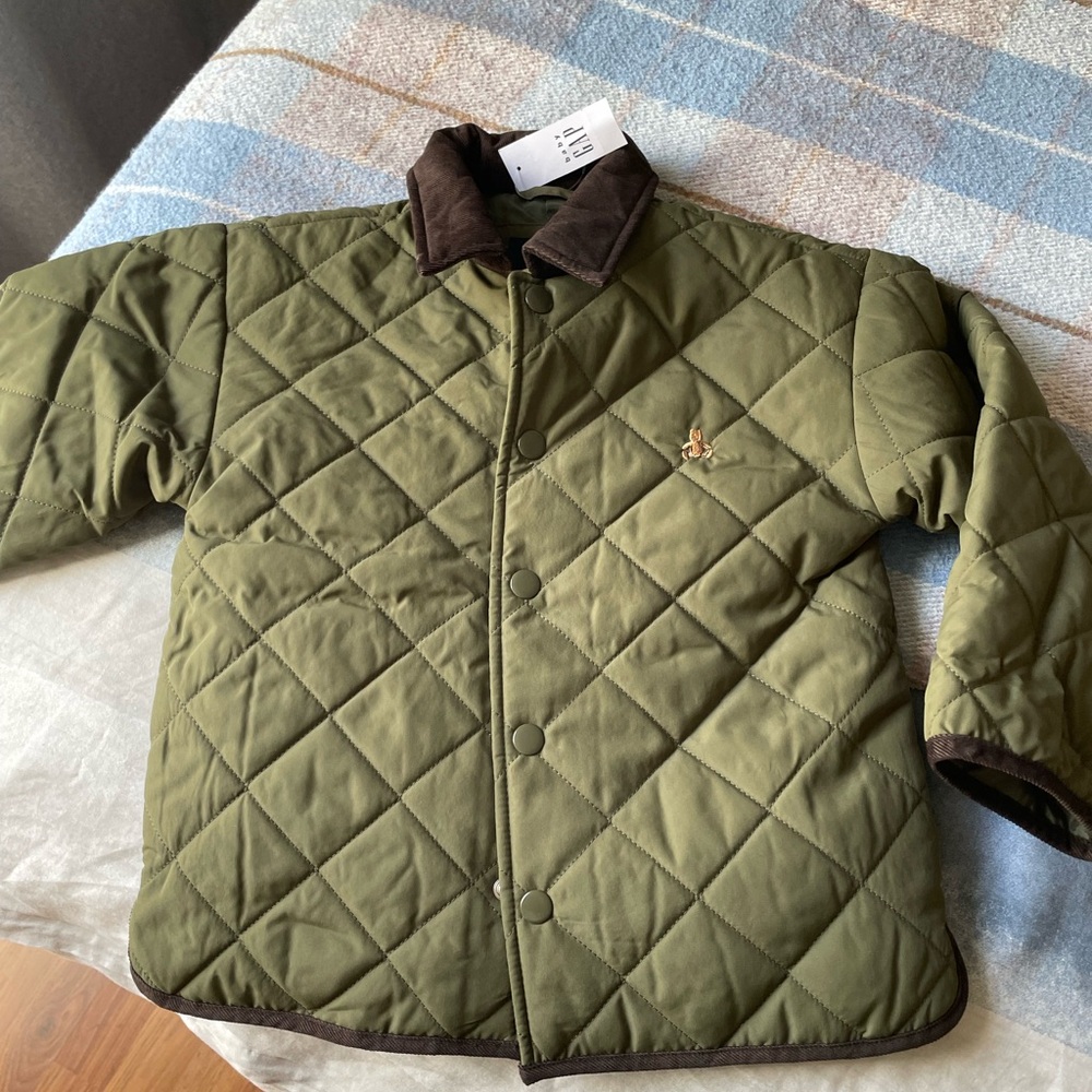 GAP Olive Quilted Jacket with Brown Accents